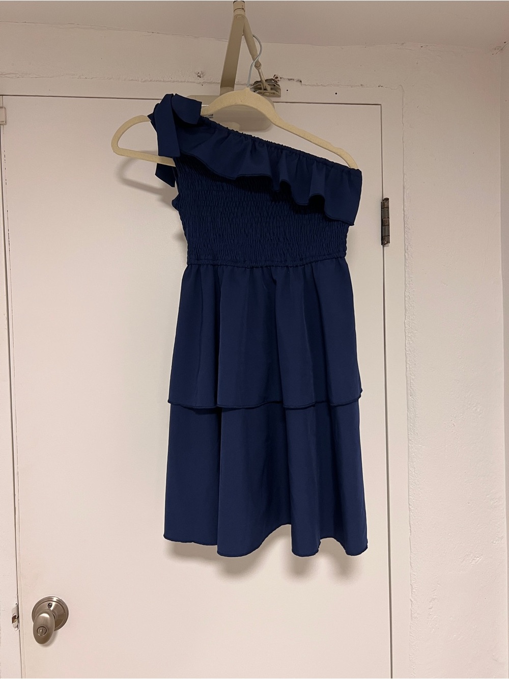 Stylish Navy One-Shoulder Ruffle Tiered Dress for Girls